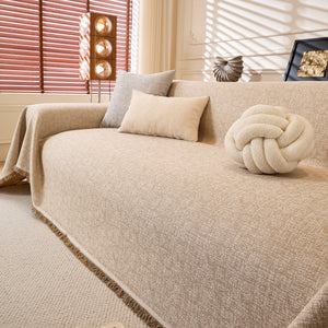 Natural Textured Linen Couch Cover, Breathable & Hypoallergenic Furniture Protector