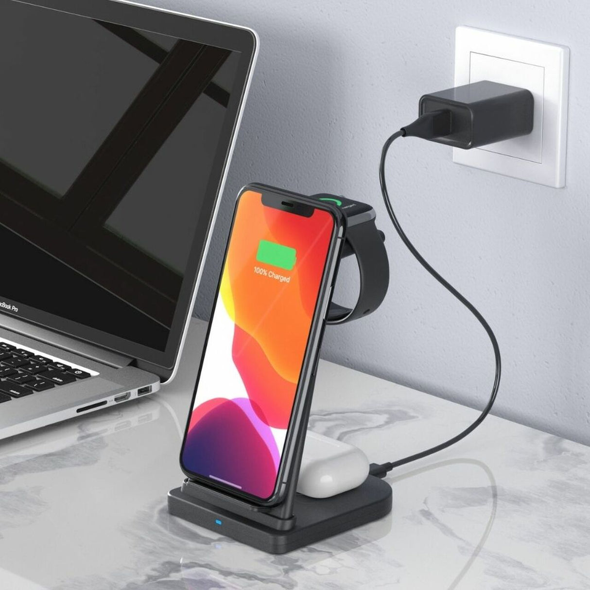 3-in-1 Fast Wireless Charging Stand for Phones, Apple Watch & AirPods