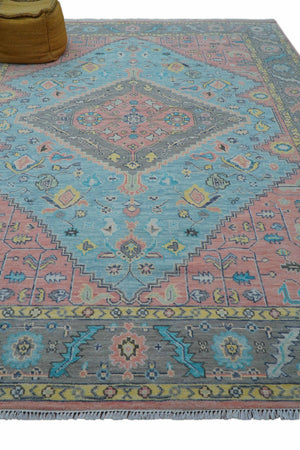 Eliane Custom Made Traditional Style Pink And Blue Hand Knotted Wool Area Rug