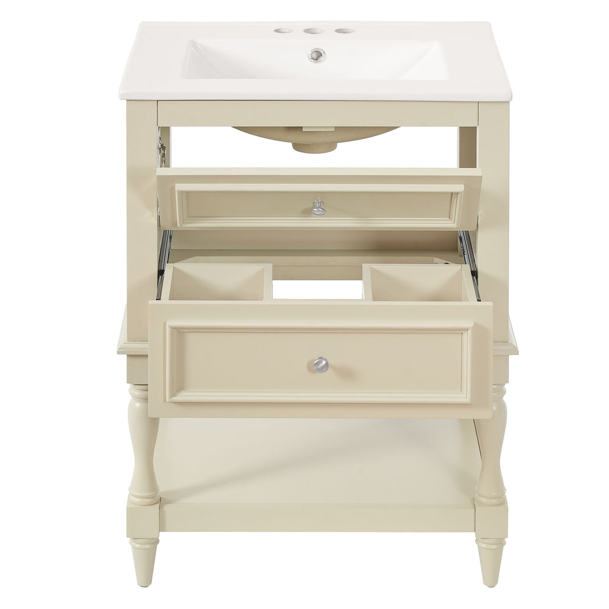 Bathroom Vanity With Sink, 2 Drawers Storage Cabinet, Open Shelf