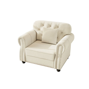 Upholstered Sofa With Nailhead Trim And Rolled Armrests, 1 Pillow - Beige / White