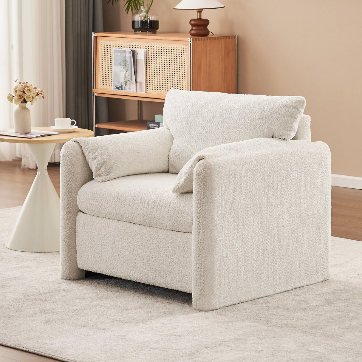 002 Fixed-Modern Accent Chair Single Seater Ivory White