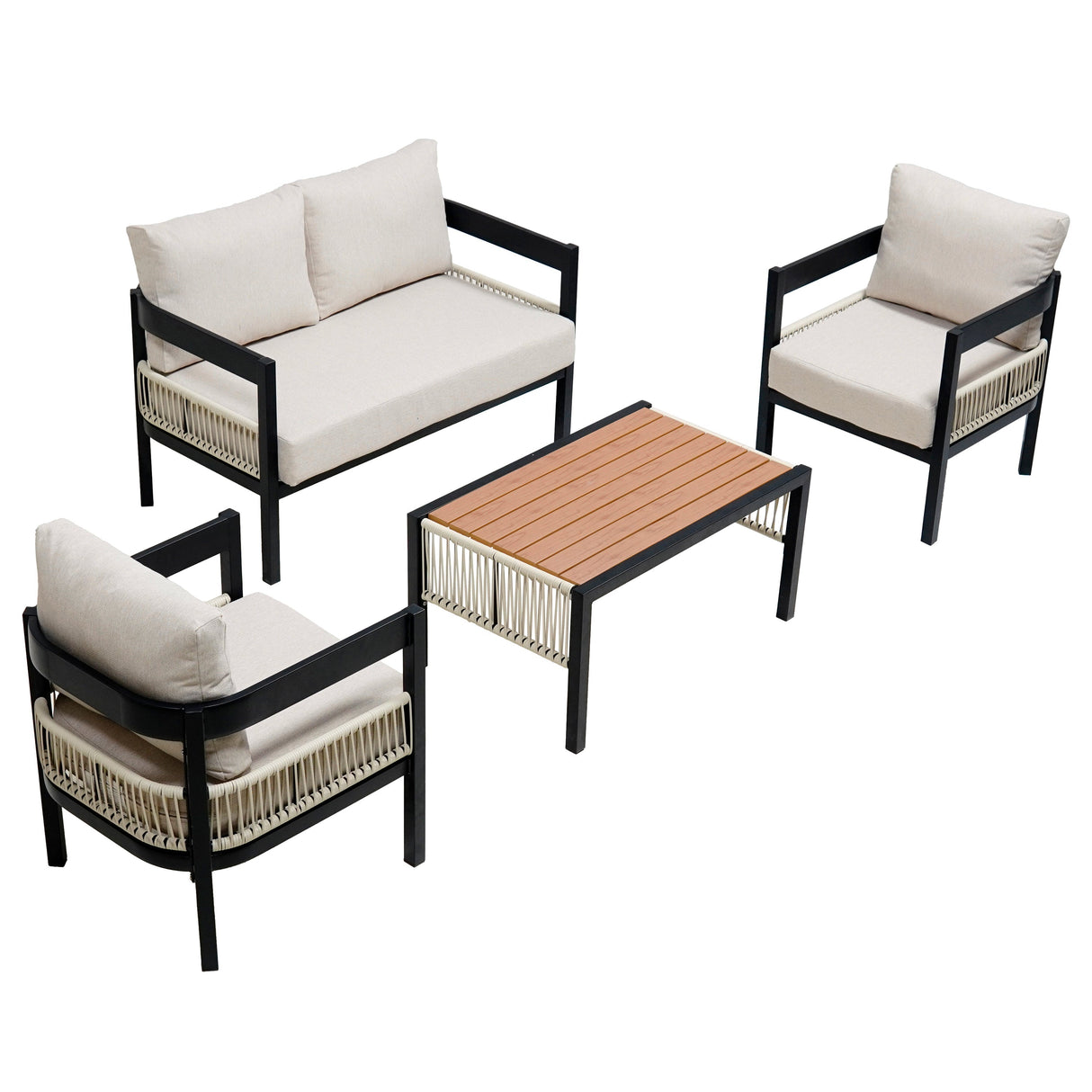 Multi-Person Outdoor Iron Sofa Set with Rattan Decoration