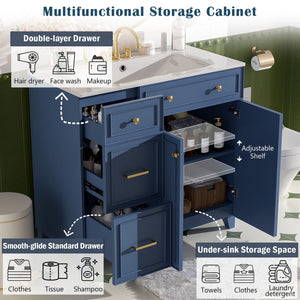 Bathroom Vanity With Sink, Soft Close Doors, Adjustable Shelves