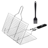 Grill Basket, Stainless Steel, with Wooden Handle for Outdoor BBQ