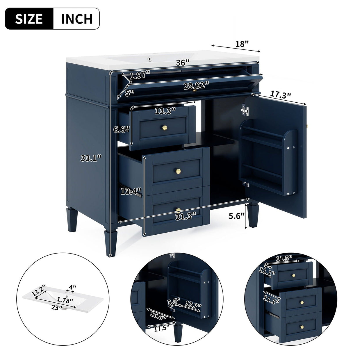 Bathroom Vanity With Top Sink, 2 Drawers and Tip Out Drawer