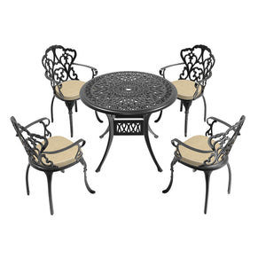 5-Piece Set of Cast Aluminum Patio Furniture with Off-White Cushions