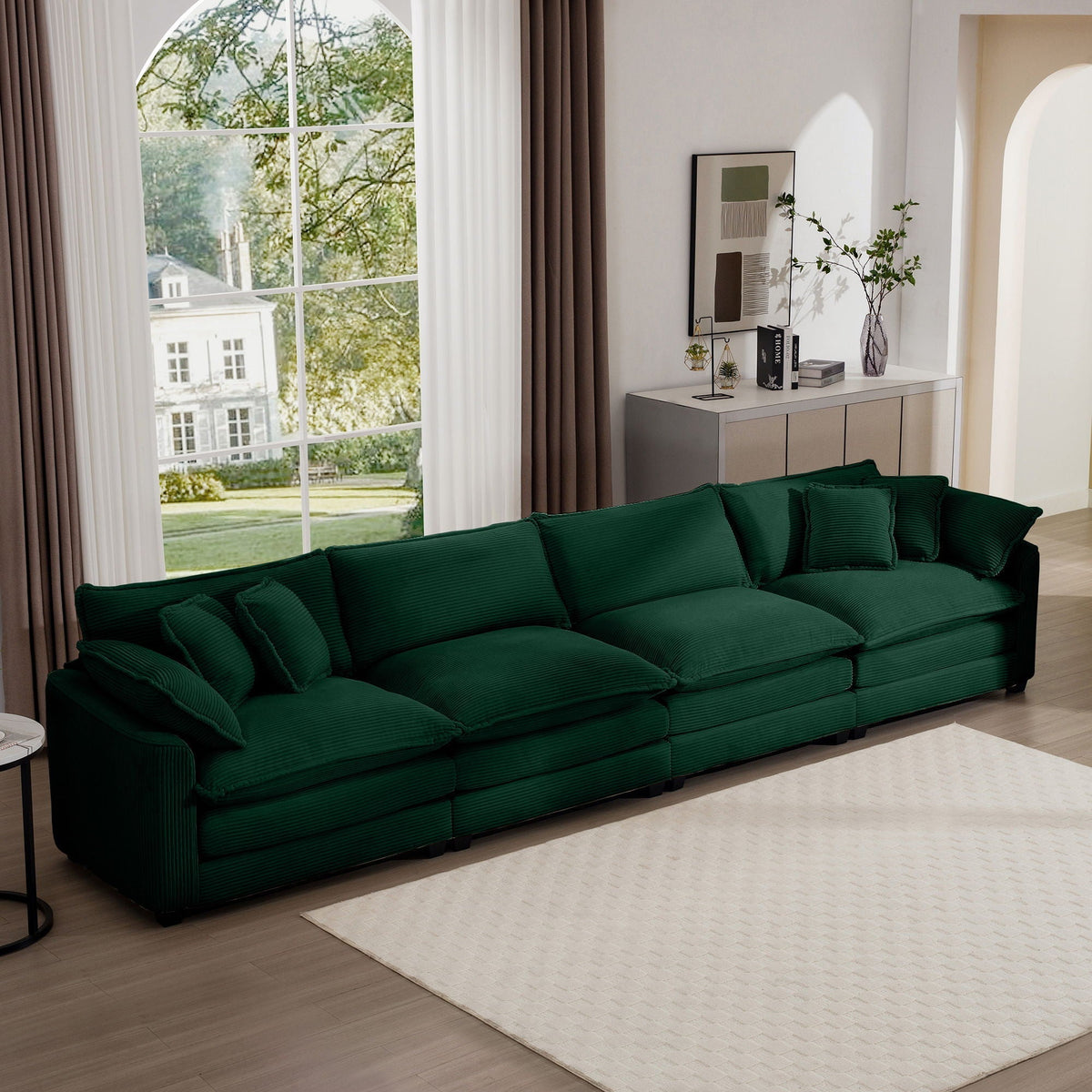 Modern Upholstered 4 Seater Fabric Sofa with Arm and Throw Pillows - Multiple Colors