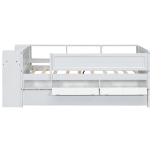 Twin Daybed With Drawers, Trundle, Headboard Storage, Study Desk, And USB Charging Station - White