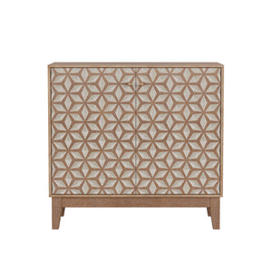 Geometric Design Sideboard With 2 Doors And Adjustable Shelves - Tangerine / Walnut