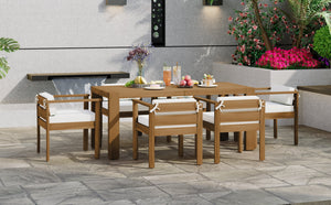 TREXM 7-Piece Patio Dining Table Set for 6,Outdoor Furniture Sets with 72.8'Rectangle Table,Patio Table and Chairs Set with Removable Cushions for Backyard,Garden,Poolside(Light Teak+Beige Cushion)