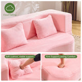 71-Inch Folding Sofa Bed in Pink Chenille with High-Density Foam