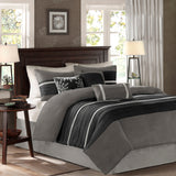 7 PC Pieced Faux Suede Comforter Set Black King