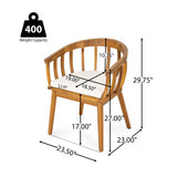 Klismos Dining Armchair Set of 2 with Solid Wood Construction and Curved Backrest in Teak and Beige