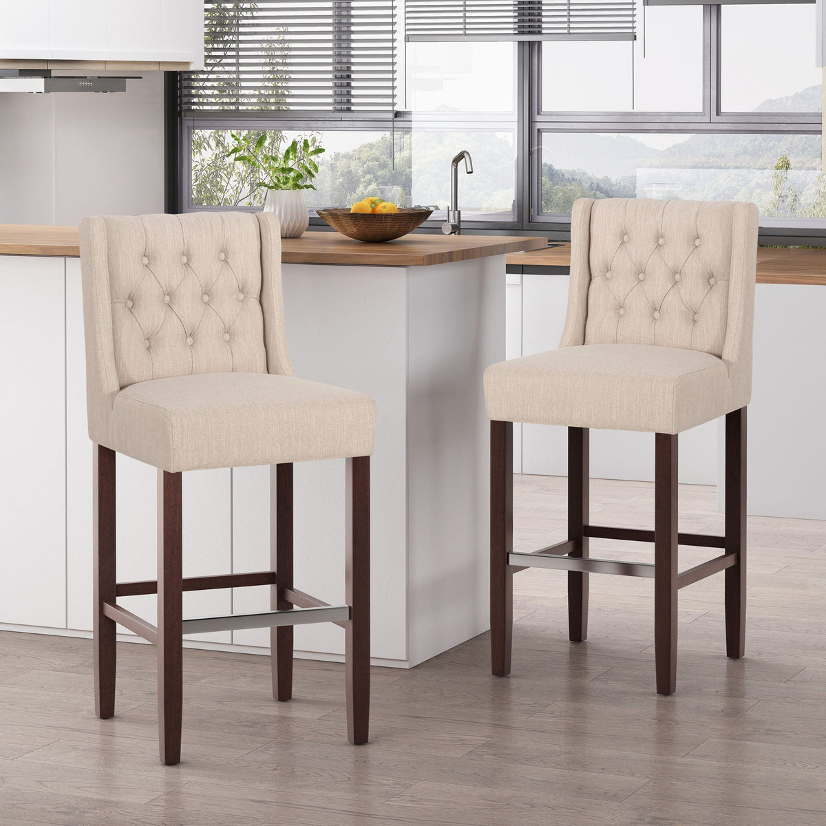 Solstara - Upholstered Dining Barstool With Button Tufted And Wing Back