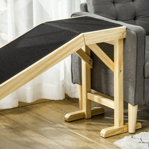 Pine Wood Pet Ramp with Non-Slip Carpet - Dog Ramp for Bed