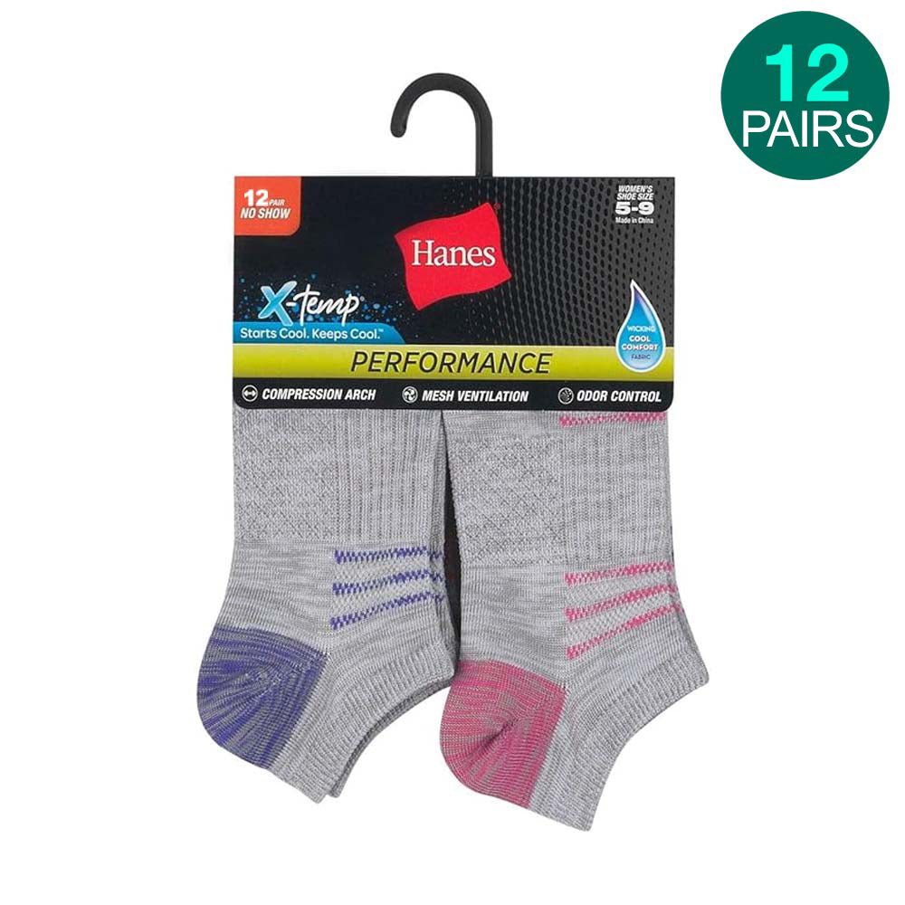 12-Pack Hanes Xtemp No Show Socks - Grey