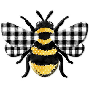12" Metal Embossed Bee Hanger: Plaid Check