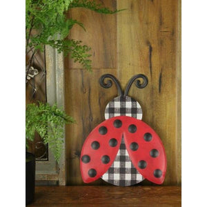 12" Metal Embossed Ladybug Hanger: Plaid Check