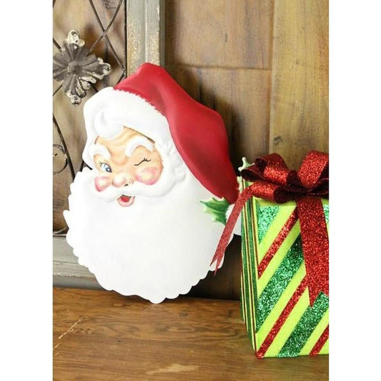 12" Metal Embossed Santa Face
