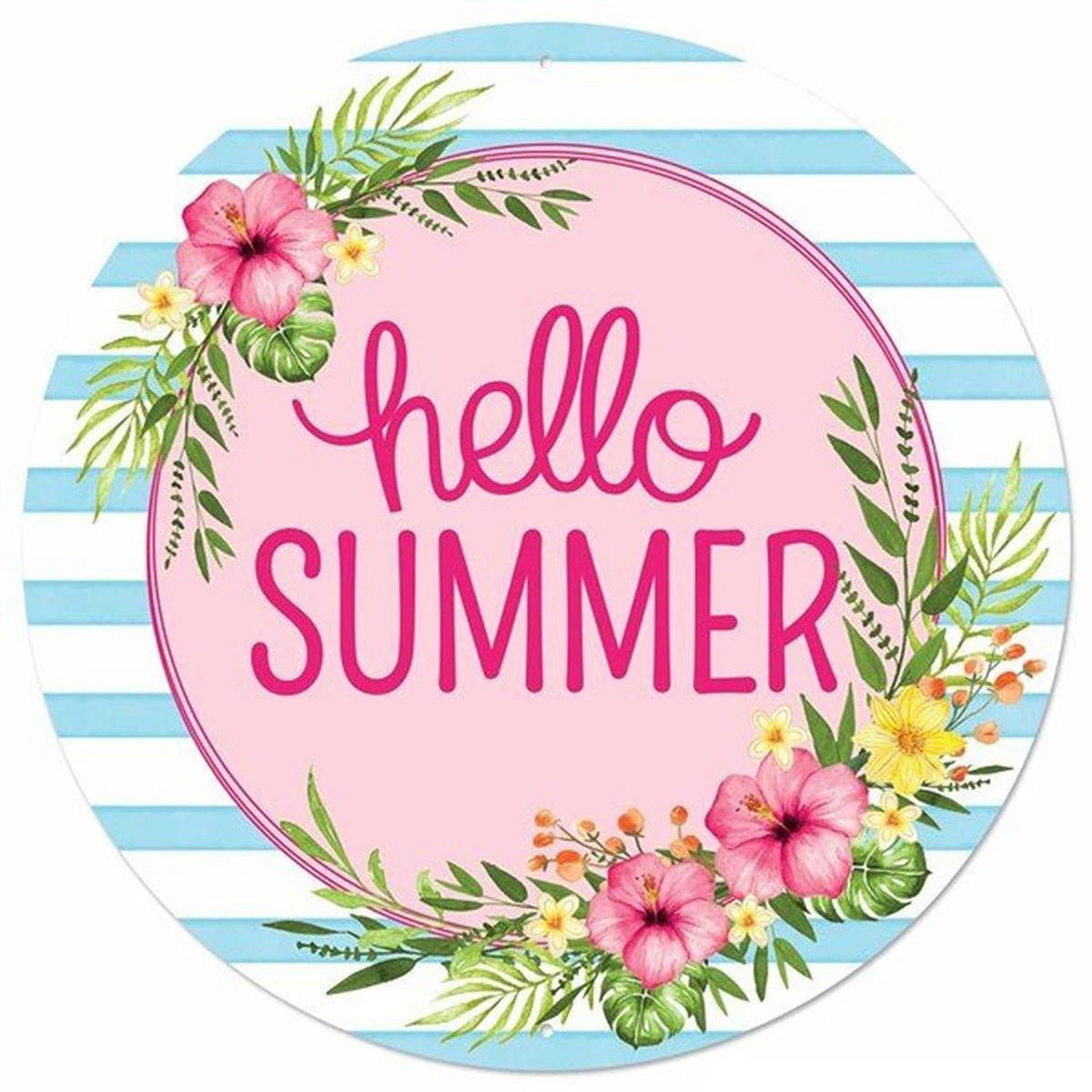 12" Metal Sign: Hello Summer Floral