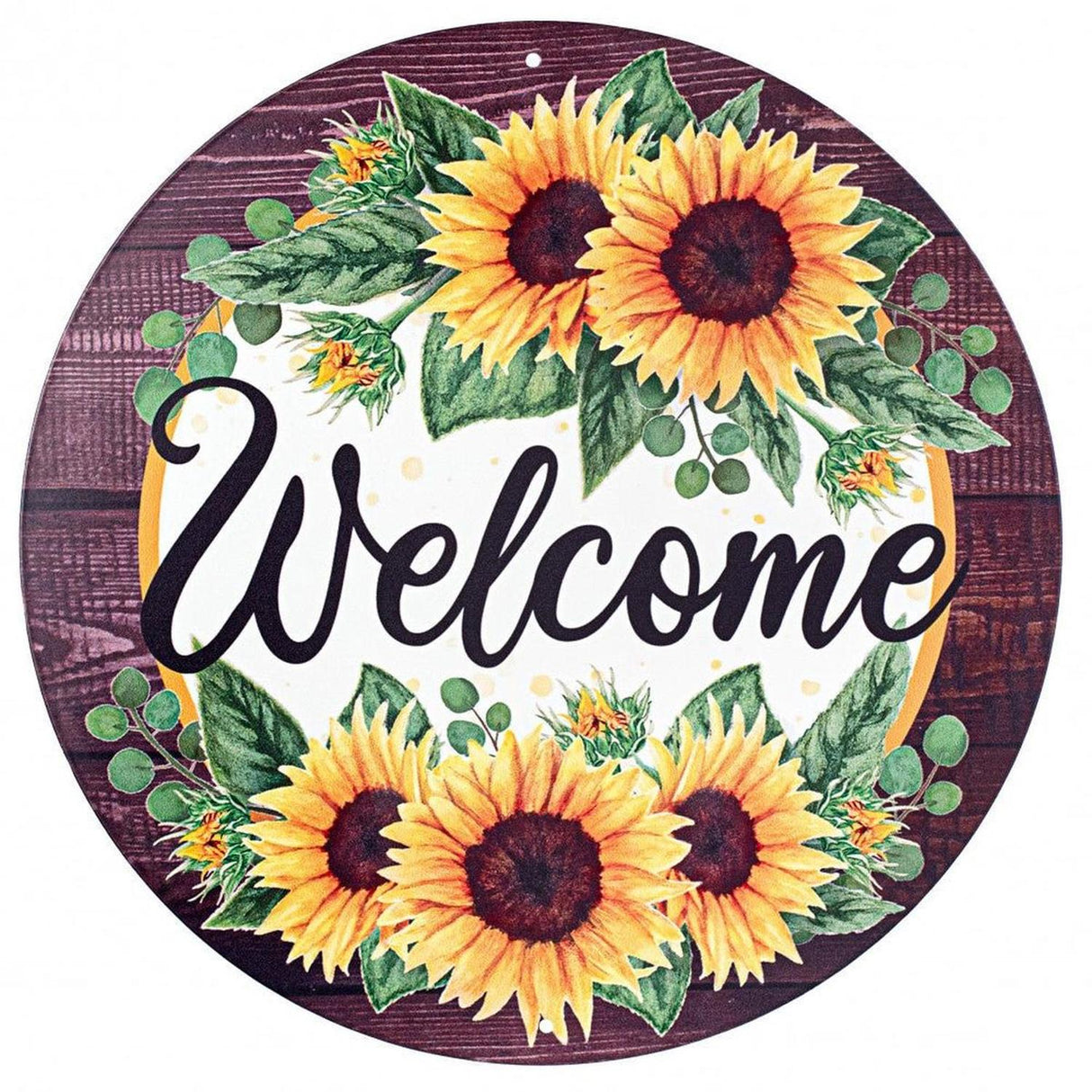 12" Metal Sign: Sunflower Welcome Wood