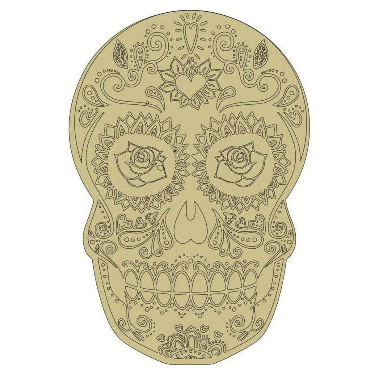 12" Sugar Skull (Rose Eyes) Wood Cutout - Unfinished Wood