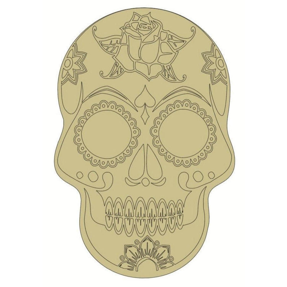 12" Sugar Skull (Rose Head) Wood Cutout - Unfinished Wood