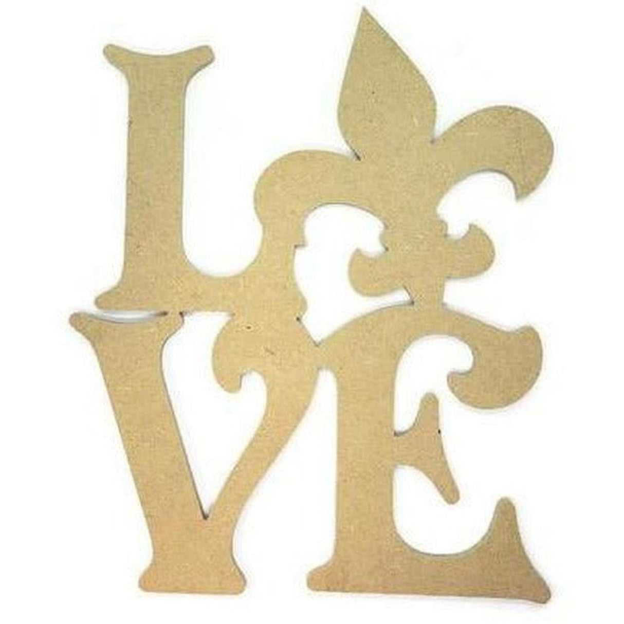 12" Unpainted MDF Love Fleur De Lis Wood Cutout