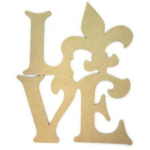 12" Unpainted MDF Love Fleur De Lis Wood Cutout