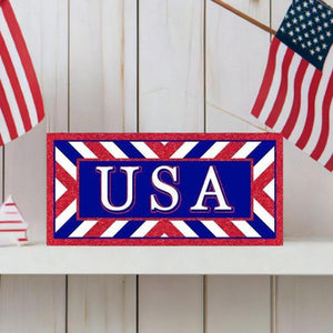 12" Wooden Sign: USA
