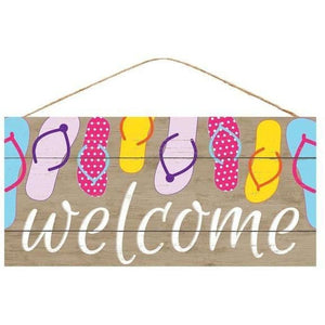 12" Wooden Sign: Welcome/Flip Flops