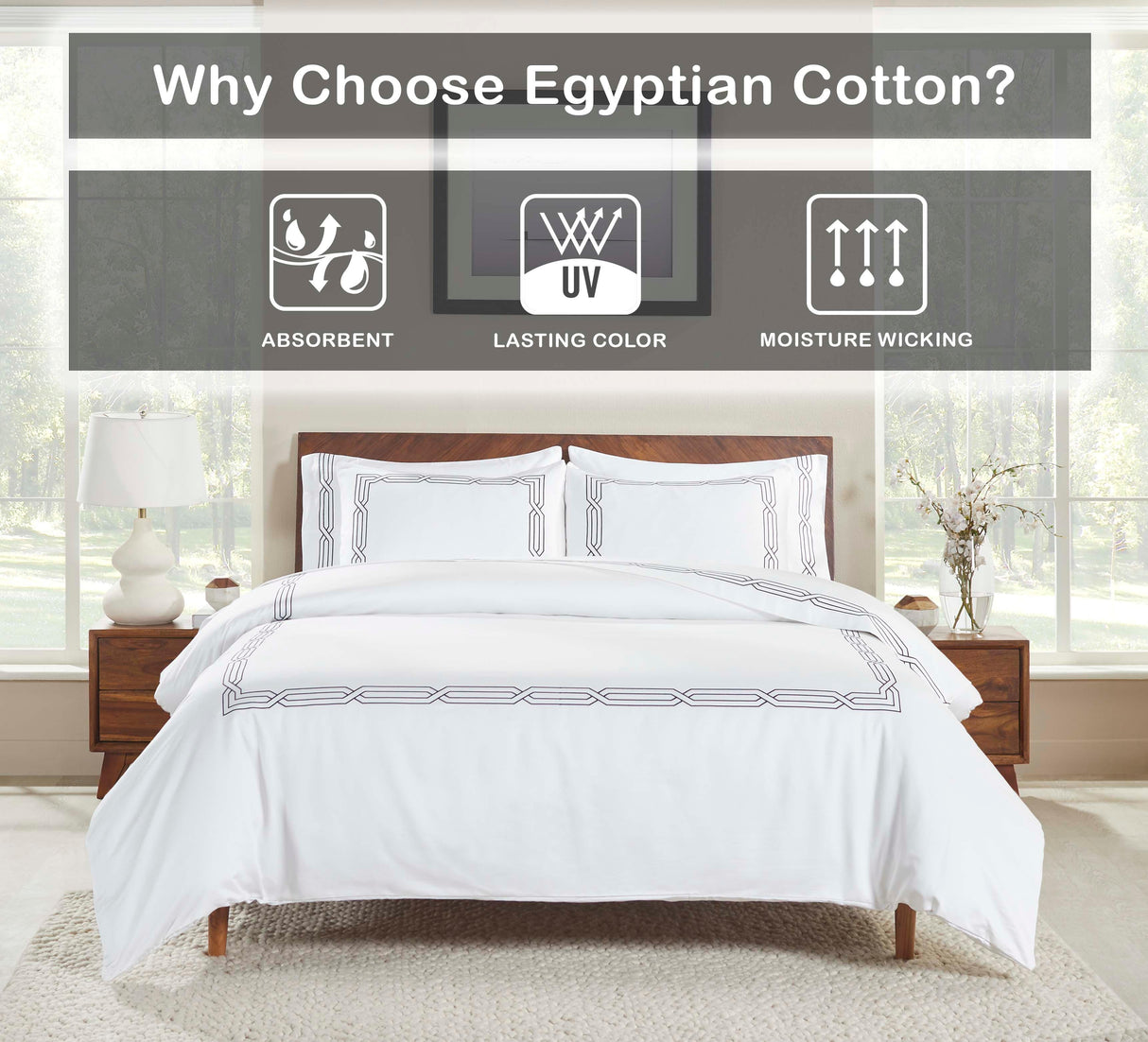 1200 Thread Count Egyptian Cotton Embroidered Duvet Cover Set - Egyptian Cotton Duvet Cover Set by Superior