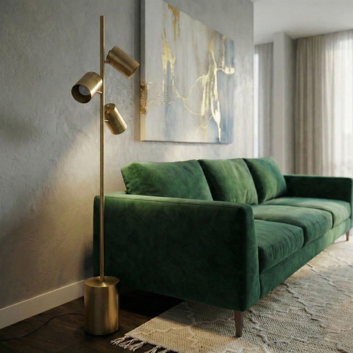 Harmony - Floor Lamp With Rotary Switch Triple Spots Block Base - Gold