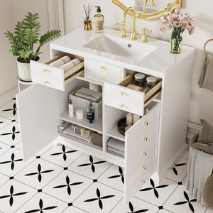 Retro Bathroom Vanity with Sink and Storage Cabinet