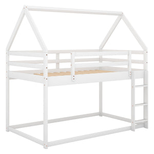 Low Bunk Bed With House Shaped Frame And Ladder