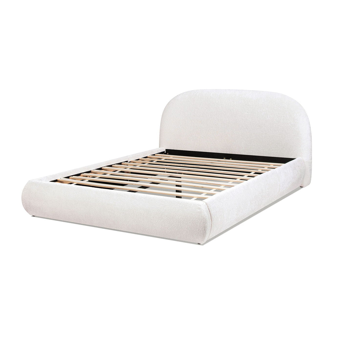 Archie Puffy Grounded Upholstered Platform Bed with Rounded Headboard - Green, White, Beige