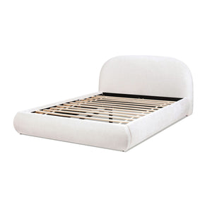 Archie Puffy Grounded Upholstered Platform Bed with Rounded Headboard - Green, White, Beige