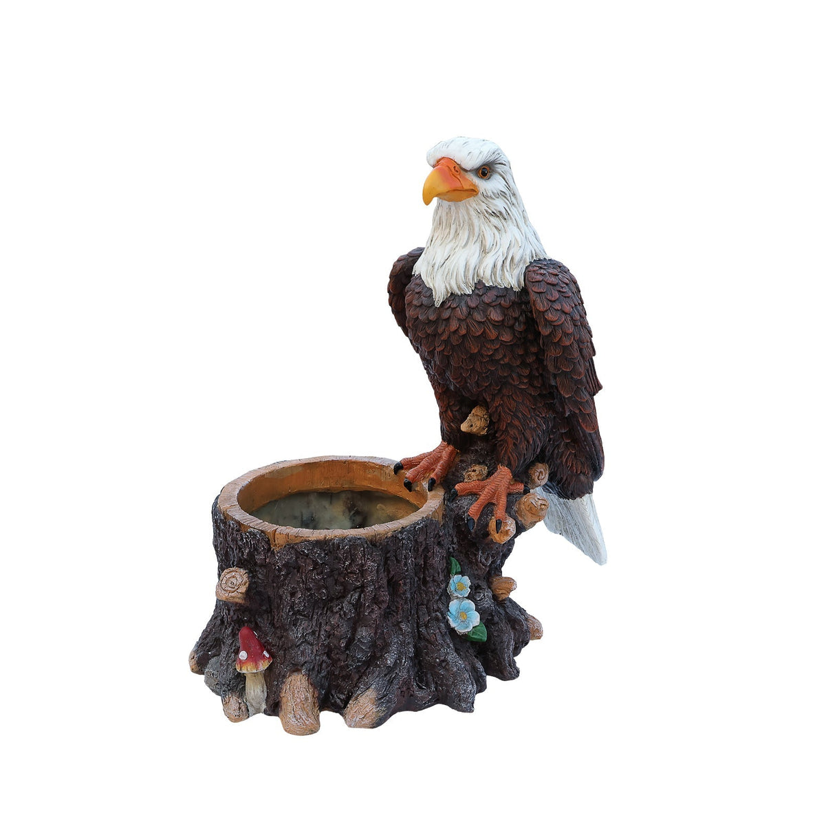 Realistic Standing Eagle Garden Planter on Tree Stump