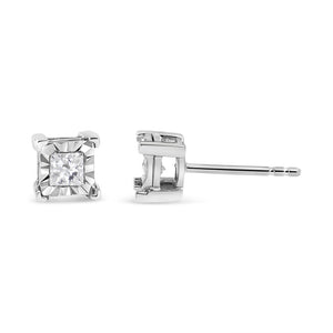 .925 Sterling Silver 1/2 Cttw Miracle Set Princess-cut Diamond Solitaire Stud Earrings (I-J Color, SI1-SI2 Clarity)