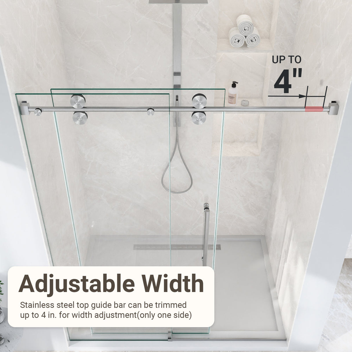 56-60"W x 72"H Frameless Sliding Shower Door – Clear Tempered Glass
