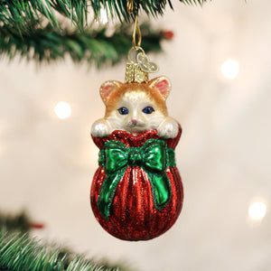Old World Christmas Glass Kitten Figurine Letting The Cat Out Of Bag