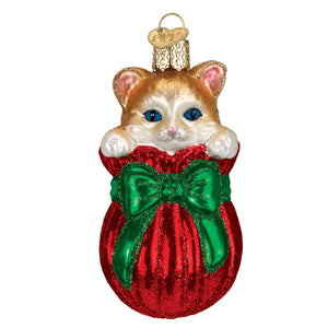 Old World Christmas Glass Kitten Figurine Letting The Cat Out Of Bag