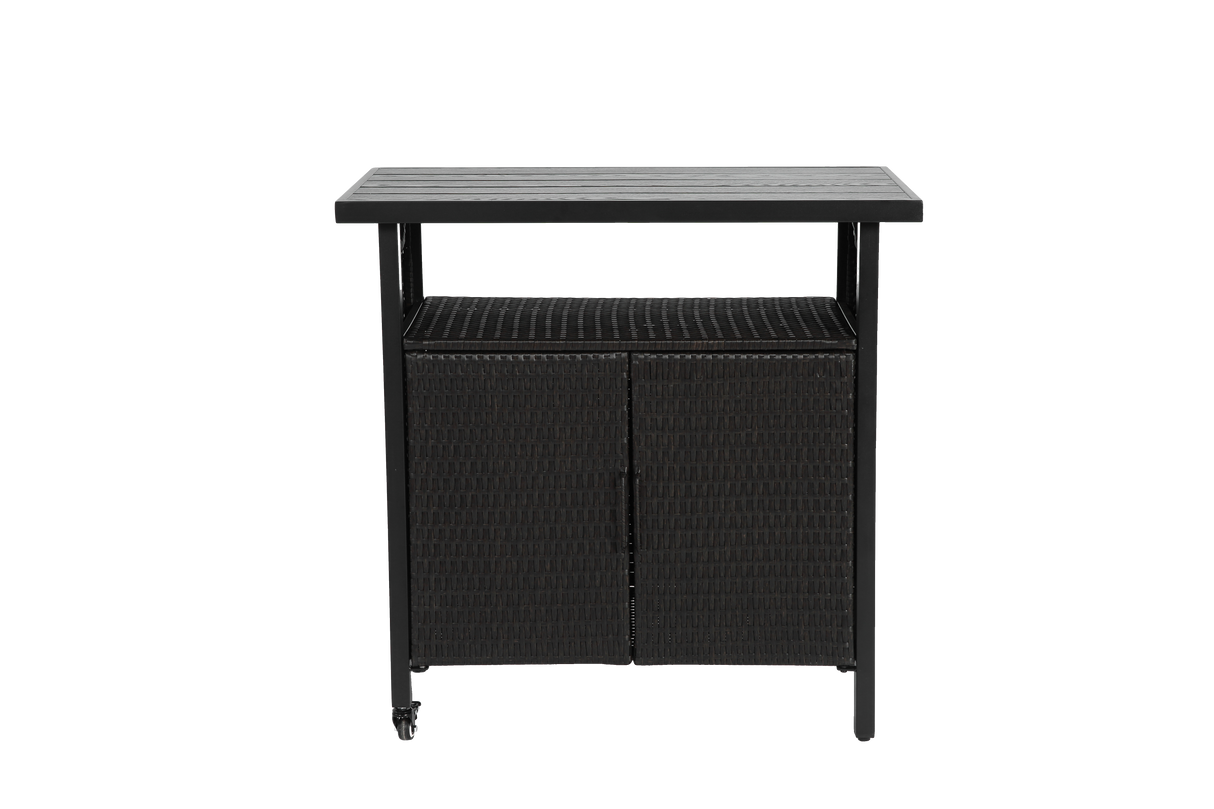 Outdoor Wicker Bar Cart with Wheels