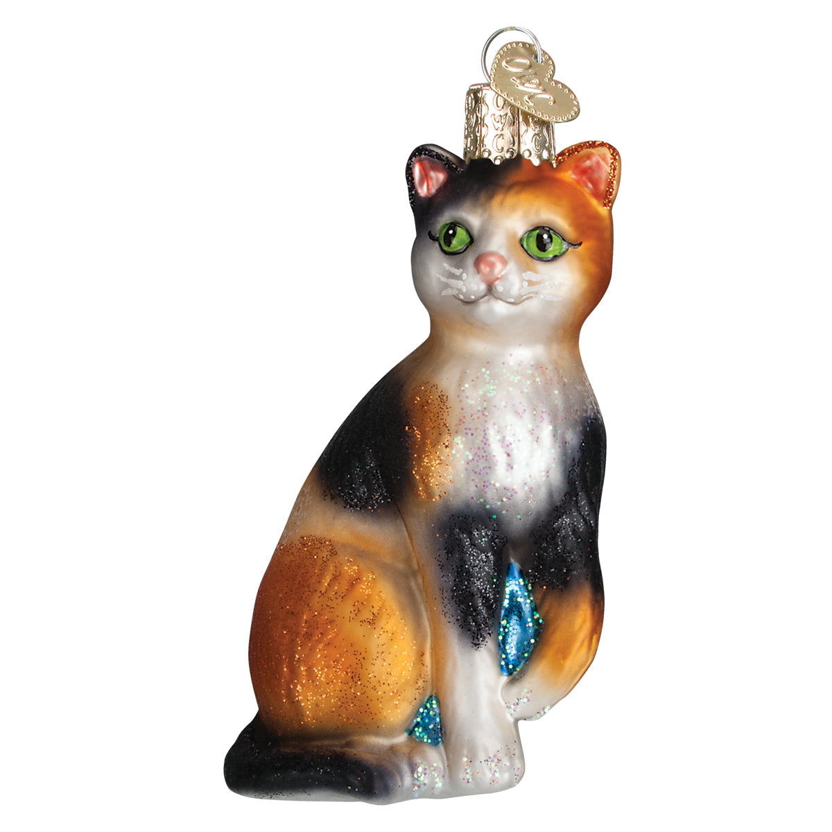 Calico Cat Glass Ornament 4 x 2.5 x 2 Inches