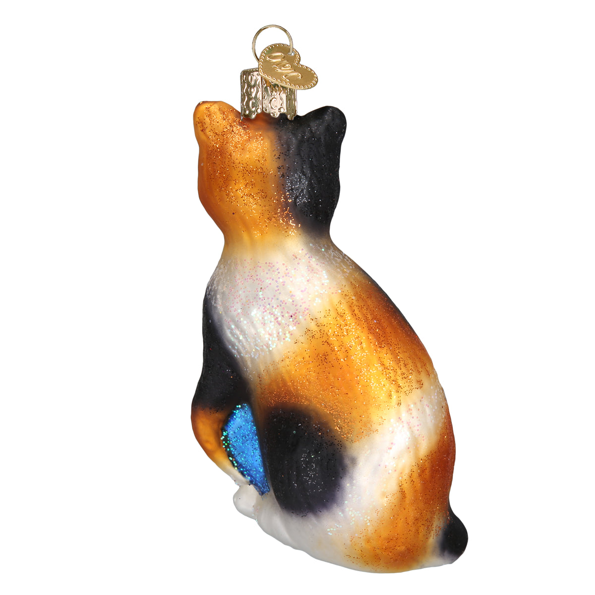 Calico Cat Glass Ornament 4 x 2.5 x 2 Inches