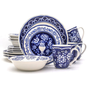 16 Piece Hand-Painted Blue Garden Dinnerware Set