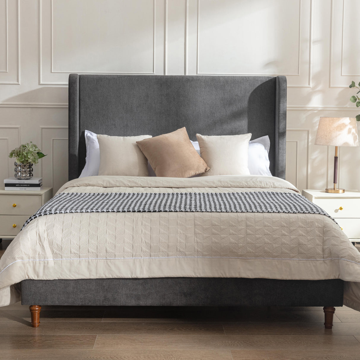 The Harper Tall -  Upholstered bed and Headboard Queen Size