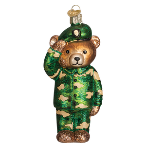 Army Bear Ornament 5 x 2.5 x 1.75 Inches