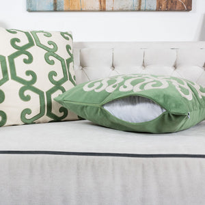Dora - Vintage Vine Pillow Covers With Hidden Zipper (Set of 2) - Green